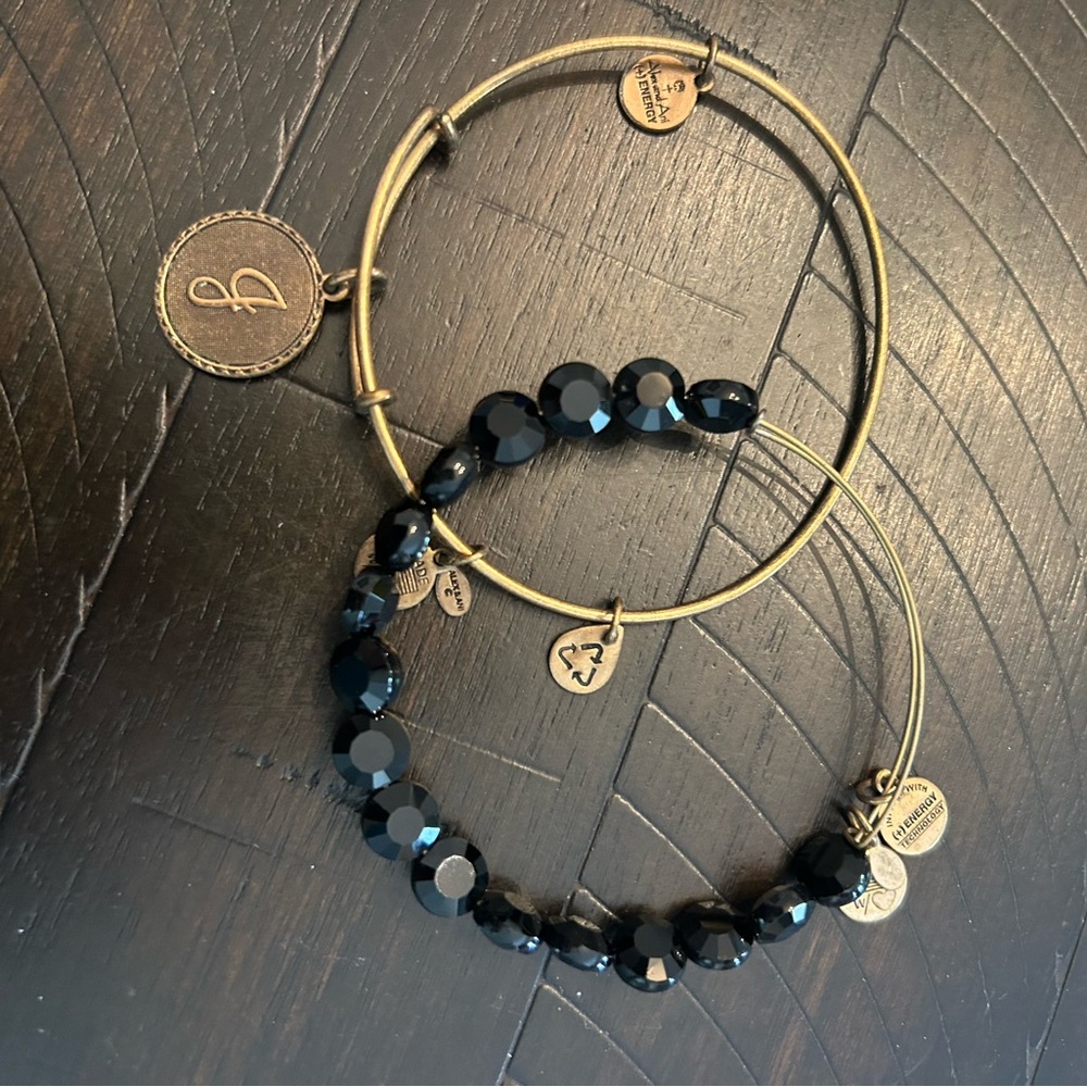 Alex and Ani Black Crystal Charm Bangle and J Initial Bangle